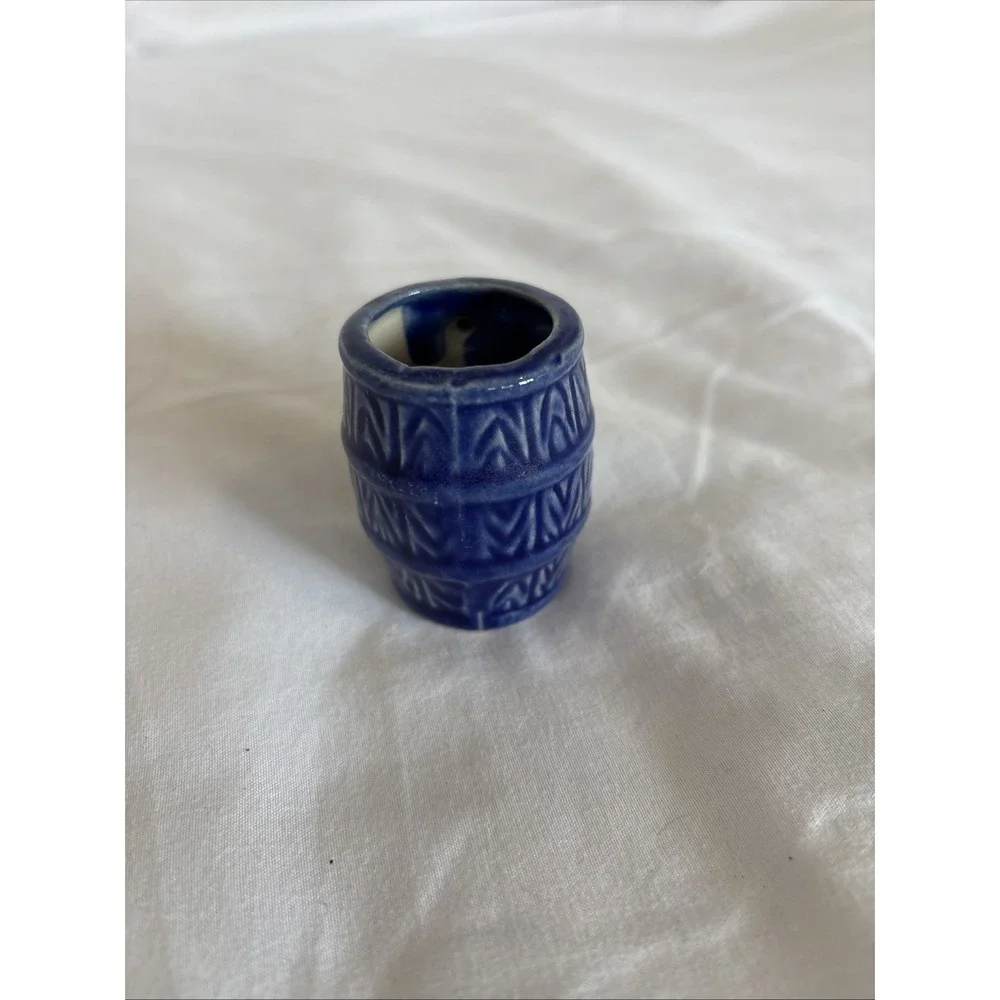 mini blue ceramic barrel toothpick holder